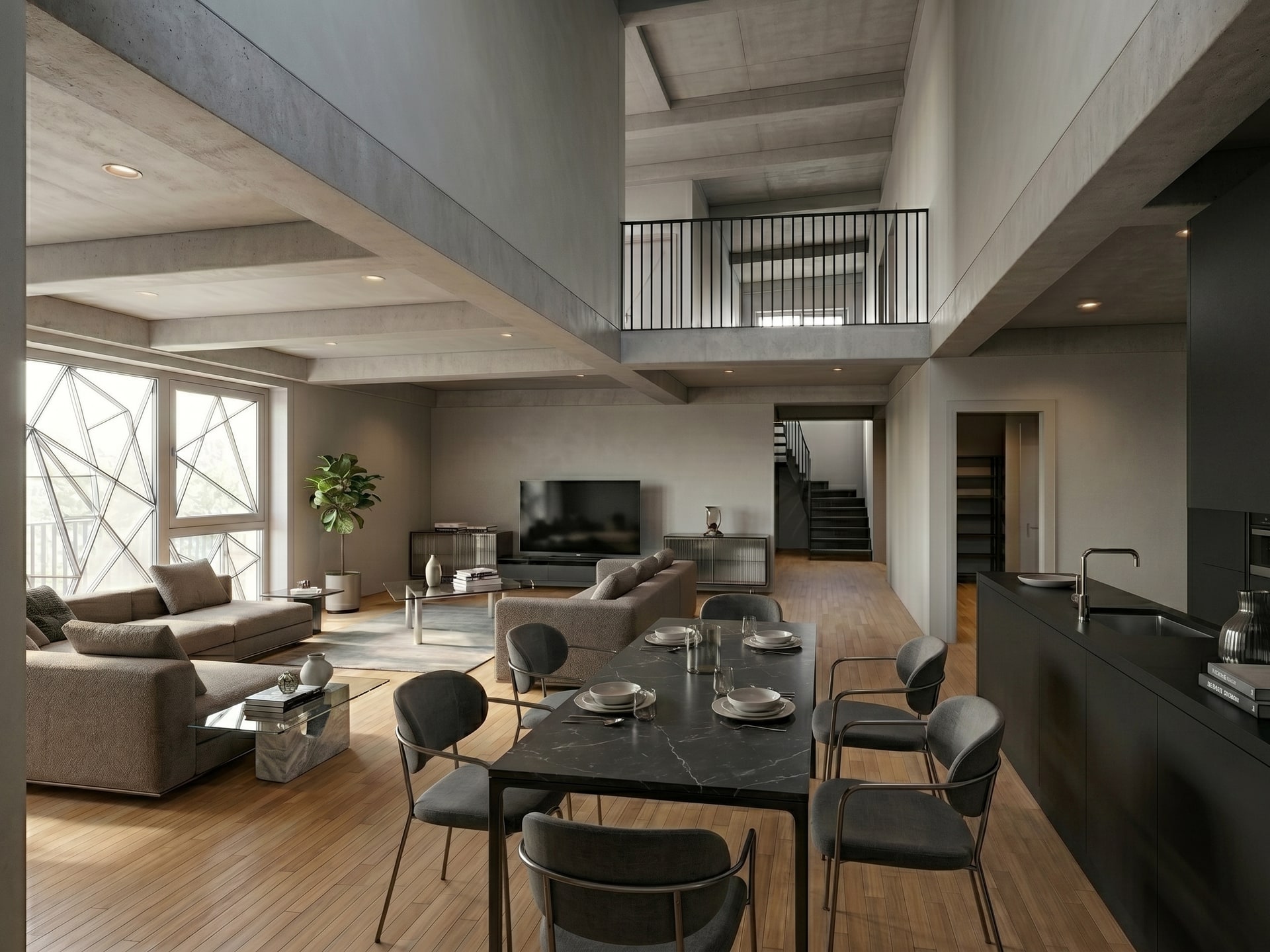 Visualisierung Wohn- und Essbereich Neubau Einfamilienhaus