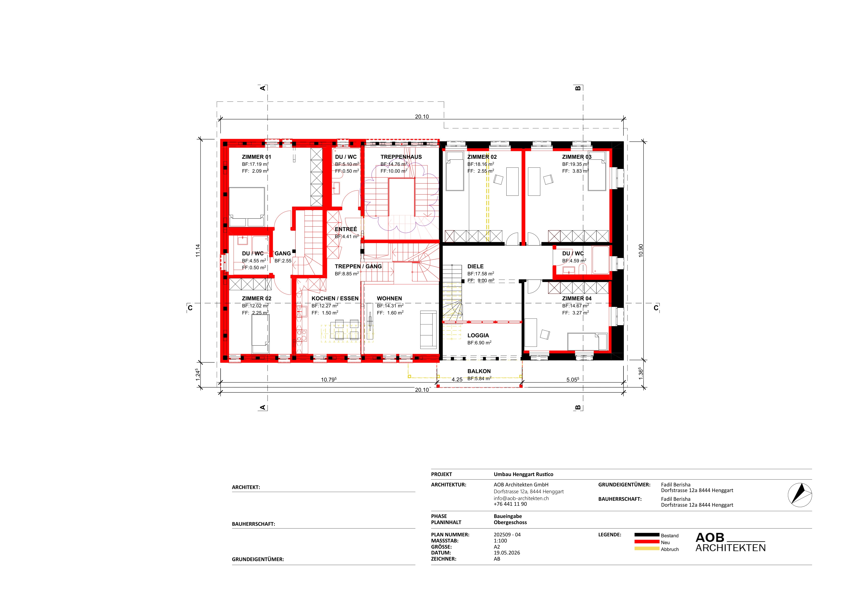 Baueingabe Umbau Bauernhaus Henggart — Grundriss Obergeschoss
